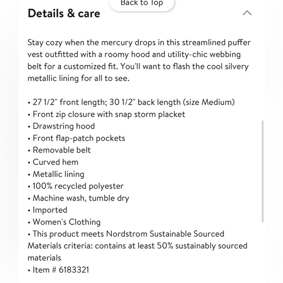 Zella recycled polyester puffer vest with belt, sparrow grey, size XL - Picture 11 of 12